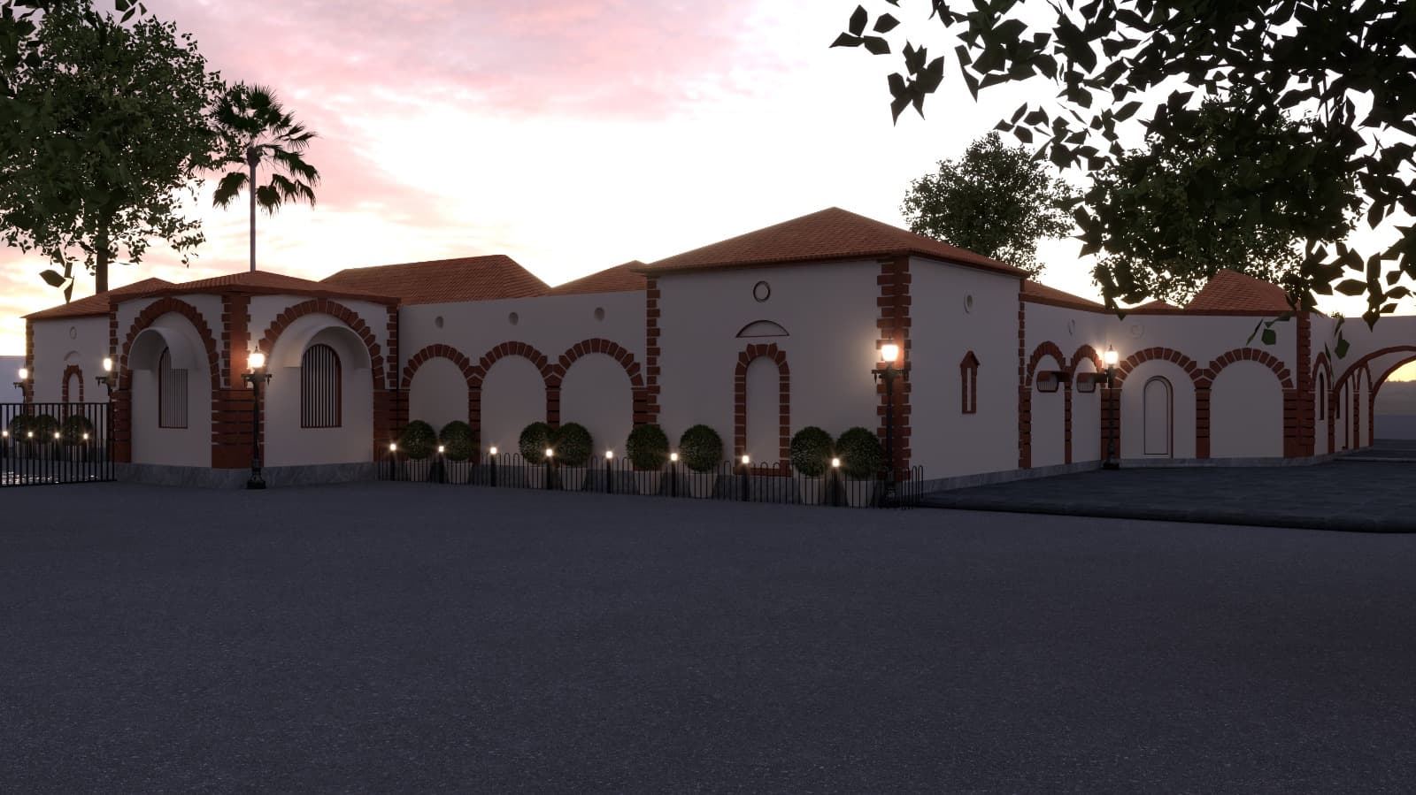 Architectural project at sunset